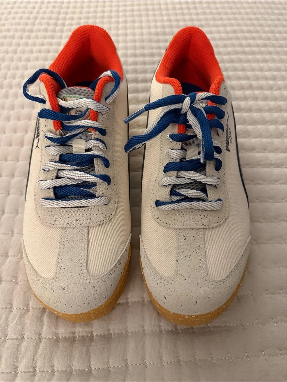 Puma Roma cream/blue/orange suede sneakers